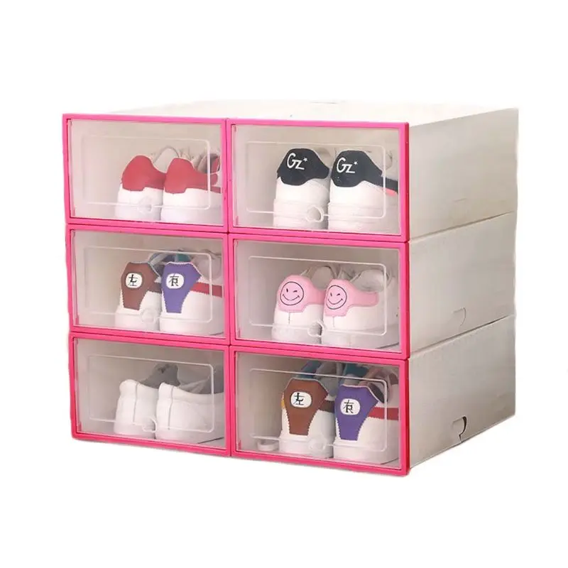 6Pcs Plastic Shoe Box Stackable Foldable Shoe Organizer Drawer Storage Case with Flipping Clear Door Ladies Men 31.5x21.5x12.5cm