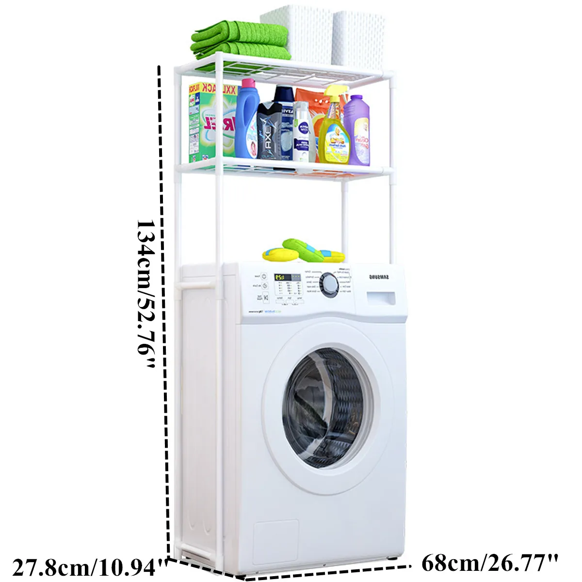  2 Tier Over The Rack Toilet Cabinet Shelving Towel Rack Kitchen Washing Machine Rack Bathroom Space - 4000186953489