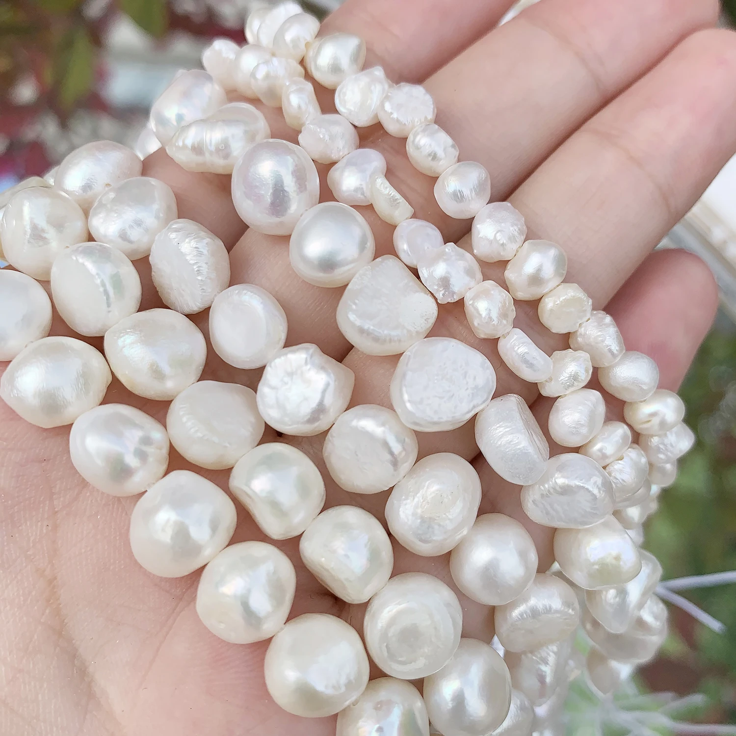 

Natural Freshwater Pearl Beaded High Quality Irregular Flat Round Shape Punch Loose Beads for Make Jewelry DIY Bracelet Necklace