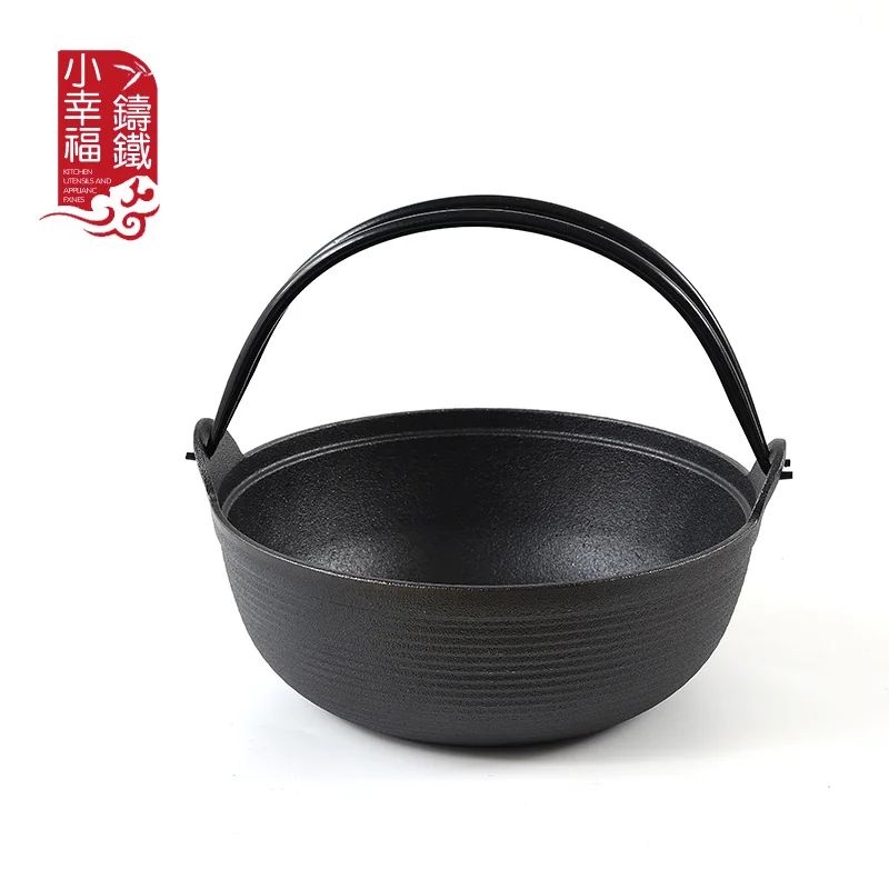 Household cast iron stew pan uncoated soup rice hot pot wooden glass lid with wood pad set saucepot stewpan