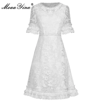 

MoaaYina Fashion Runway dress Spring Summer Women's Dress Mesh Short sleeve Crystal Beaded Elegant Dresses