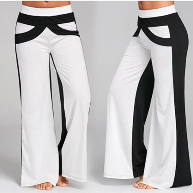 

Women Patchwork Pants Bell Bottoms Flare Trousers High Waist Wide Leg sports pants ladies Elastic Waist Loose trousers