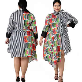 

Plus-size women's fashion print stripe shirt skirt selling hot style independent station