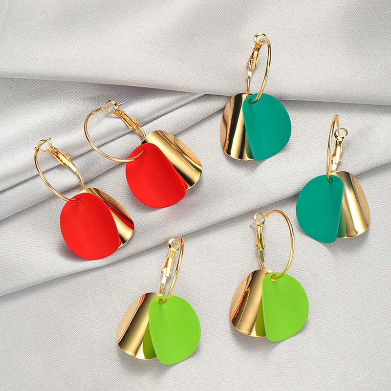 

2020 New Fashion Gold and Blue Red Big Round Peandant Dangle Earrings Hanging Statement Modern Geometric Jewelry For Women Gift