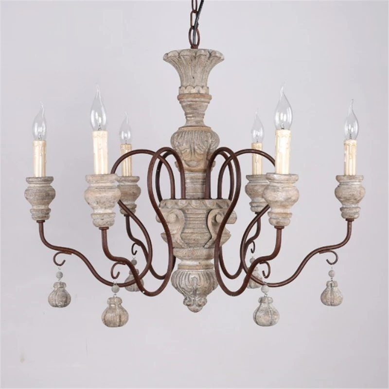 Vintage Old Color Wooden Rustic Iron Pendant Chandelier Loft Retro