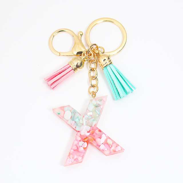 Acrylic Letter Keychains English Alphabet Crystal Women Key Chains Ring Tassels Keyring Holder Pendent Gift Accessory