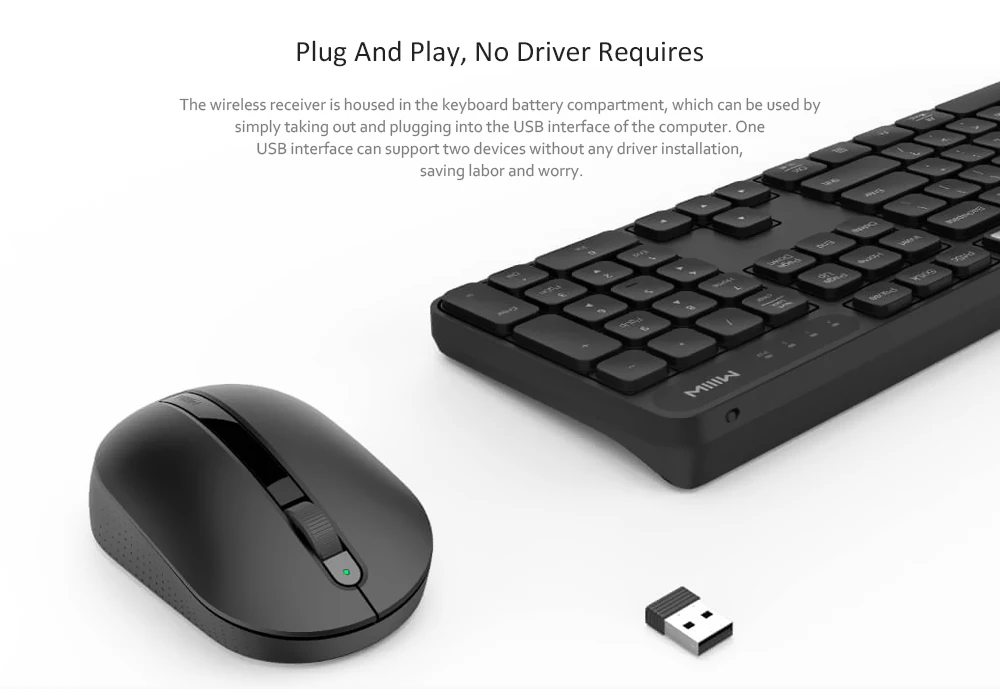 Durable Xiaomi MIIIW Wireless Office Keyboard& Mouse Set 104 Keys 2.4GHz Multi System Compatible Wireless Portable Keyboard