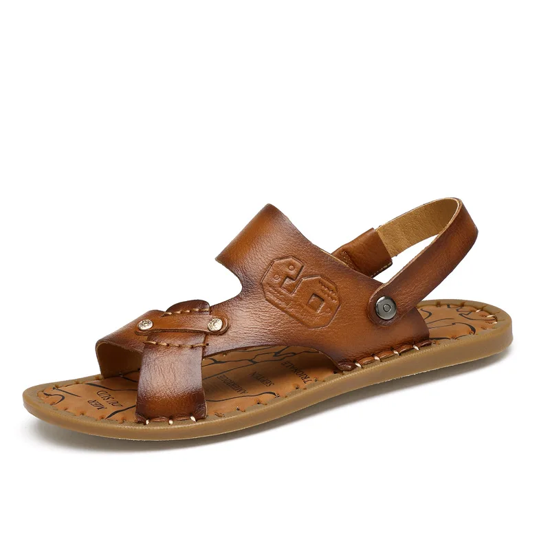 New Style Summer Men Genuine Leather Fashion Peep-Toe Sandals Hot Selling Versatile Sandals Men's