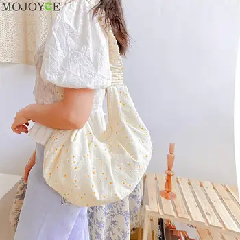 

Classic Texture Daisy Flower Women Crossbody Bags Creative Design Chic Canvas Reusable Large Pleated Shoulder Handbag
