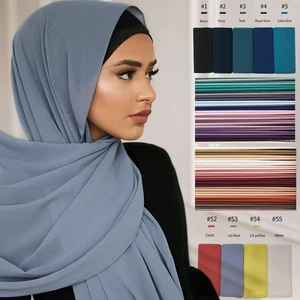 Hijab musulmán de gasa para mujer, pañuelo de Color sólido para la cabeza, 70x180cm