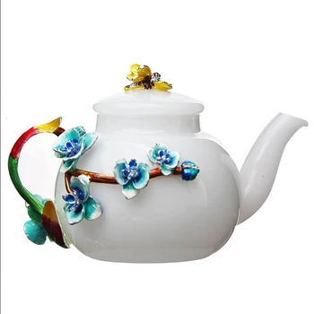 

White Jade Porcelain Enamel Color Teapot Originality Kung Fu Tea Glass Household Send Gifts Suit