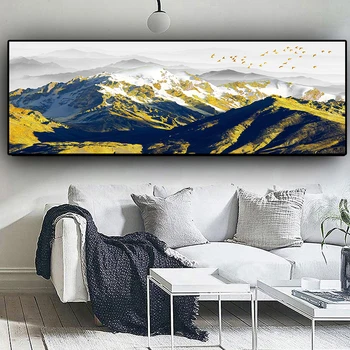 

Abstract Natural Golden Bird Snow Mountain Cuadros Wall Art Pictures Painting Wall Art for Living Room Home Decor (No Frame)