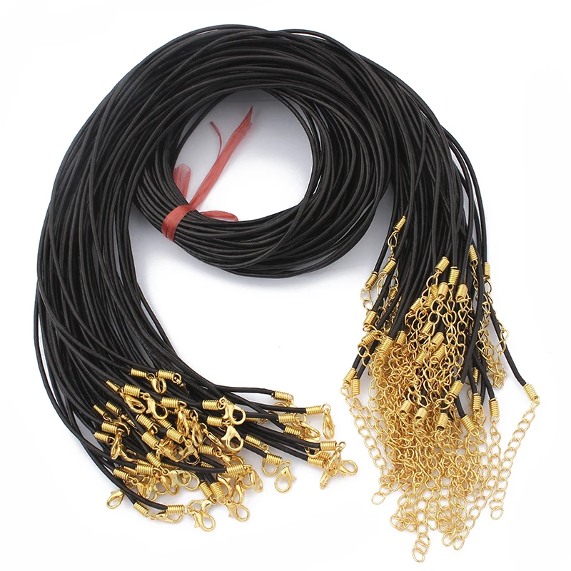 50pcs Brown 2mm Round Genuine Leather Cord Chain Lobster Clasp DIY