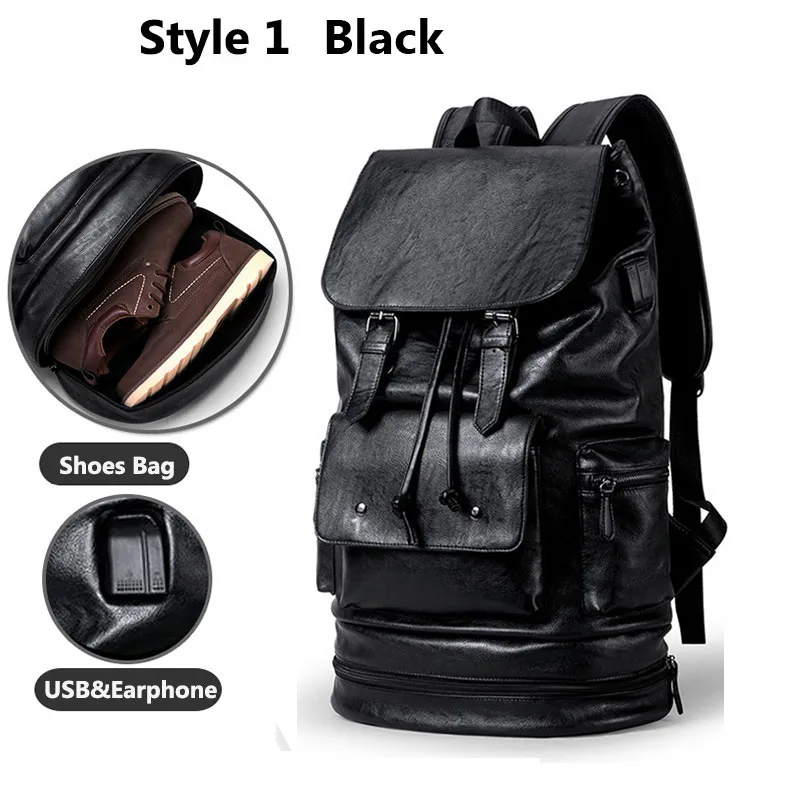 Style 1 Black Рюкзак для путешествий с защитой от кражи USB из искусственной кожи для фитнеса, мужская сумка для тренировок с обувью для хранения, дорожная сумка для путешествий Se De Sport Bolsa B188 - Цвет: Style 1 Black