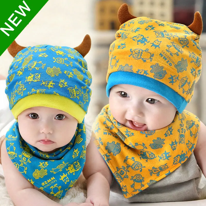 Baby Beanie Cap Bandana Bib Set for 3 to 24 Months Boy Girl Kids