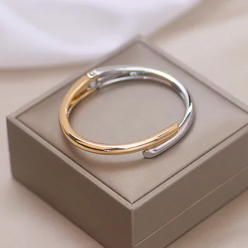 

VA-74 Simple Jewelry Geometry Round Metal Open Bangles & Bracelets Punk Gold Color Wristband Cuff Bracelet For Women Girls Gift