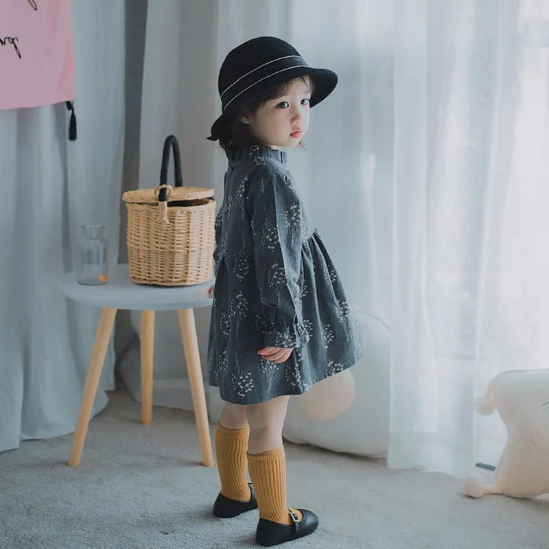 Детское осеннее Dresses1Y-7Y с цветочным рисунком; милое платье с длинными рукавами и цветочным принтом для маленьких девочек; нарядное платье принцессы для малышей