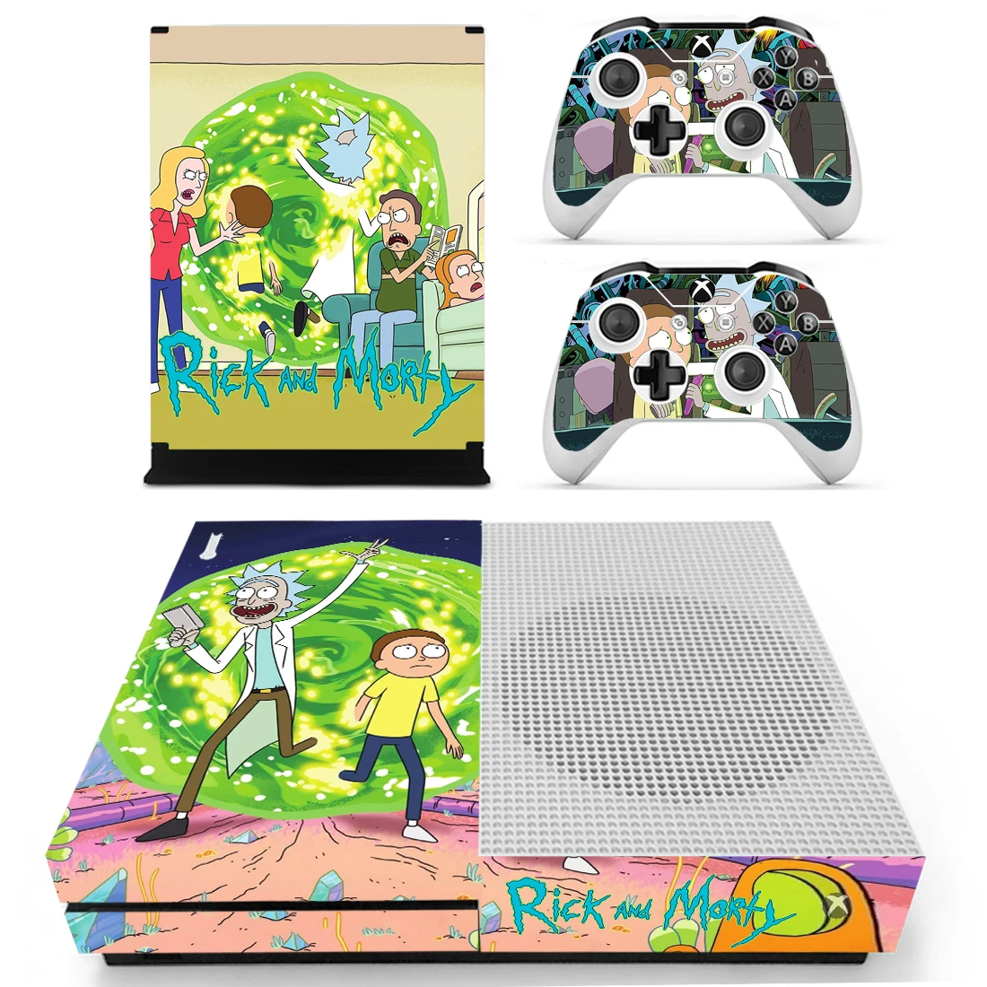 Наклейка из кожи Рика и Морти для Xbox One S консоли и Kinect и 2 контроллеров для Xbox One тонкая наклейка из винила