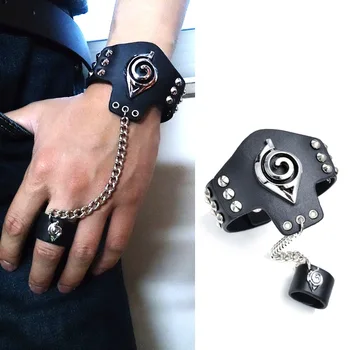 

Hot Japan Anime Naruto Uzumaki Uchiha Sasuke Konoha Logo Punk Leather Bracelet Cosplay Accessories Dropshipping