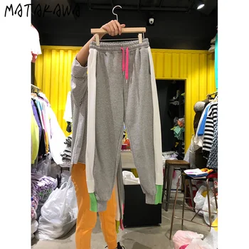 

MATAKAWA Elastic High Waist Drawstring Color Matching Casual Sports Trousers Korea 2020 Autumn Sweatpants Women
