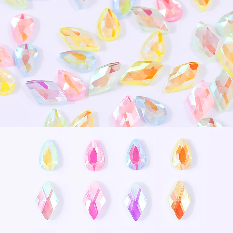

10Pcs/Bag Nail Rhinestone Waterdrop Rhombus Mixed Shapes AB Colors Nail Drills Flat Back 3D Nail Art DIY Beauty Decorations