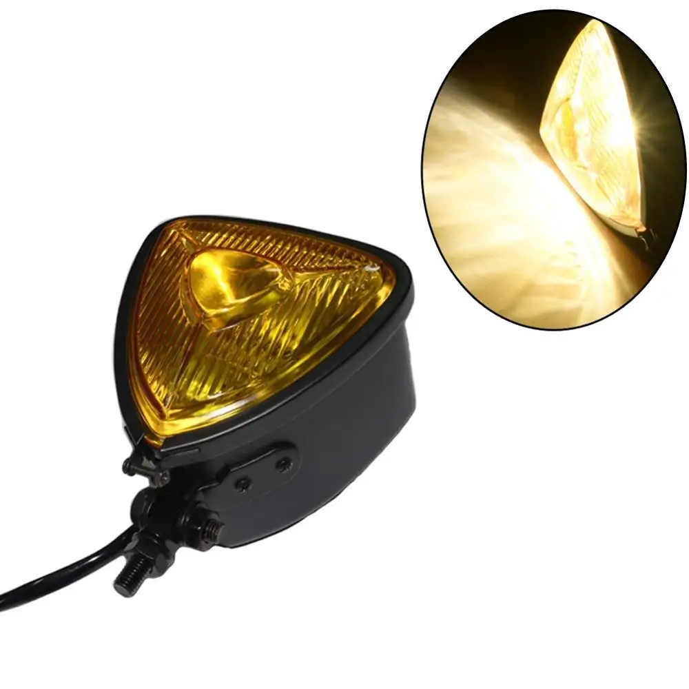Мотоциклы H4 12V Мотоцикл Винтажные треугольные фары передние фары для Harley поплавок Чоппер кафе гонщик на заказ - Цвет: Black Amber Lens