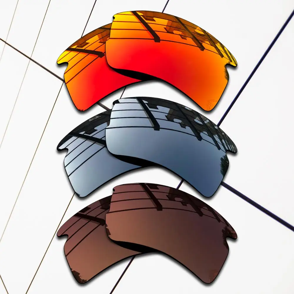 E.O.S 3 Pairs Brown &amp Fire Red Black Chrome Polarized Replacement Lenses for Oakley Flak 2.0 Asian Fit OO9271 Sunglasses |