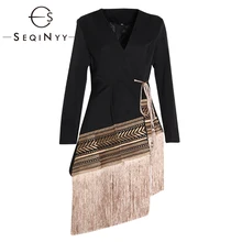 SEQINYY Bohemian Jacket 2020 Spring Autumn New Fashion Design Women Long Sleeve Embroidery Flowers Tassel Long Blazer Runway
