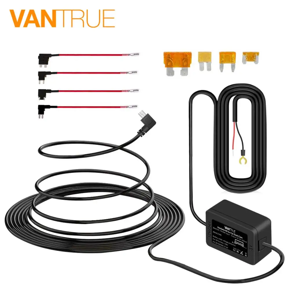 Vantrue 10ft Mini USB 12V 24V to 5V Dash Cam Hardwire Kit с защитой от низкого напряжения только для камеры