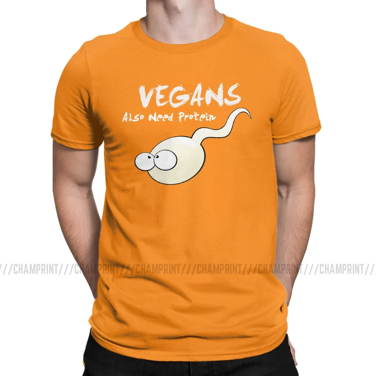 Vegans также нужен протеин футболки для мужчин Вегетарианская Новинка Хлопок Футболка круглый вырез короткий рукав Футболка одежда размера плюс - Цвет: Оранжевый