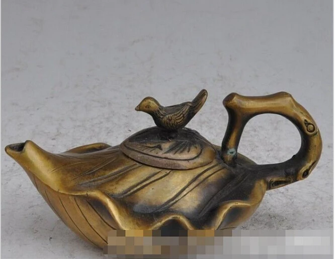 Collecting Marked Chinese palace Brass lucky Phoenix Flower Statue Wine Tea Pot