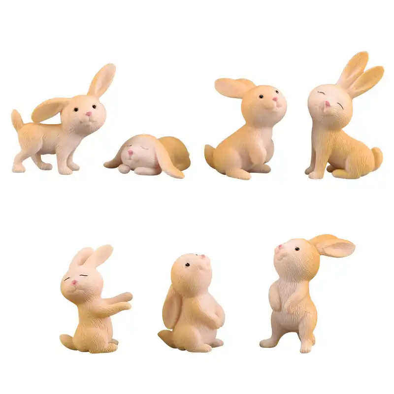 7 pçs bonito anime coelho jardim ornamento bonito miniatura estatueta fada resina sintética pintados à mão animal de fadas decoração do jardim