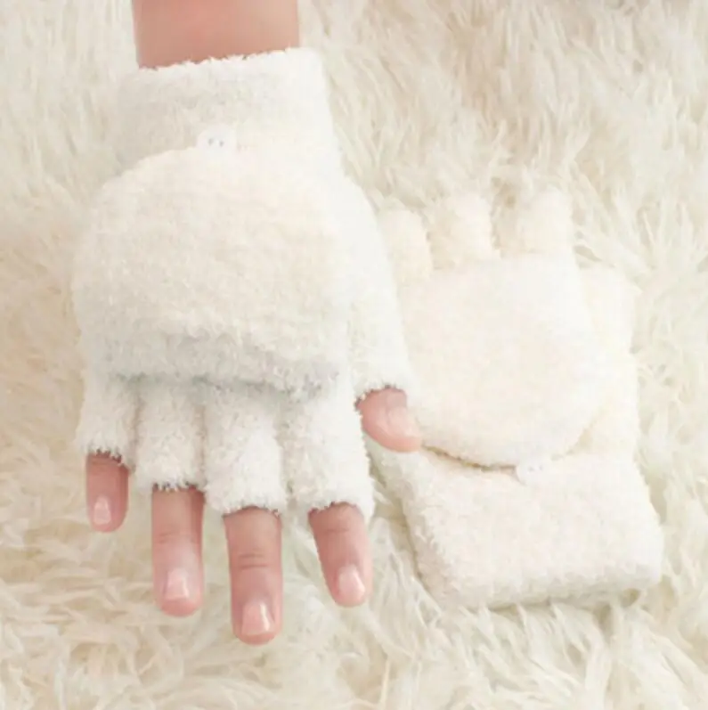 Зимние шерстяные перчатки, толстые теплые варежки, модные женские и женские перчатки, теплые зимние однотонные женские перчатки без пальцев - Цвет: G038 Cover White