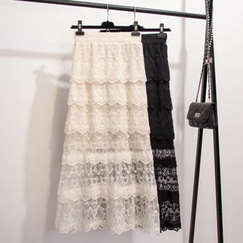 

[EWQ] 2020 Spring Summer New Arrivals High Waist A-line Lace Embroidery Print Pattern Women Fashion Casual Skirt AW68901