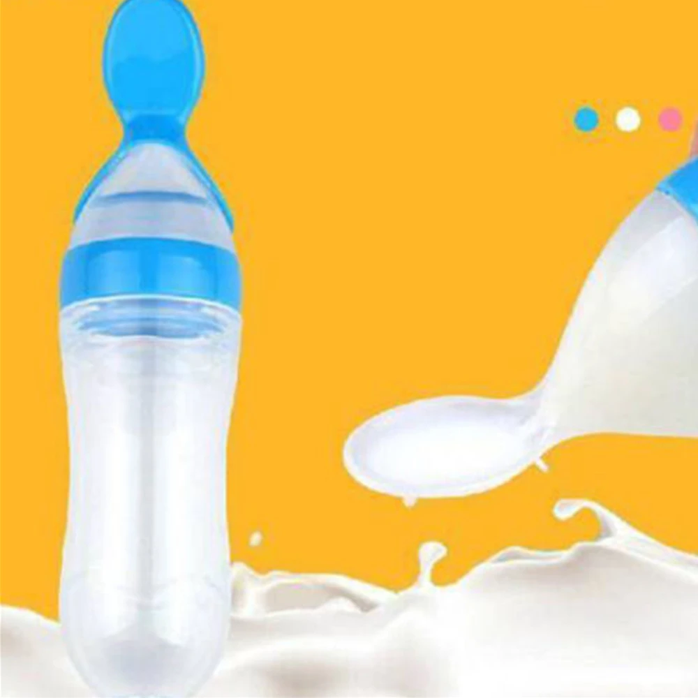 2018New защитные силиконовые бутылочки с ложкой Еда добавка; рис; бутылки с зерном выжать ложка молочная бутылочка для кормления чашка