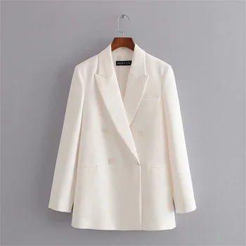 

2020 summer women's new lapel long-sleeved double welt bag simple casual blazer long double-breasted blazer