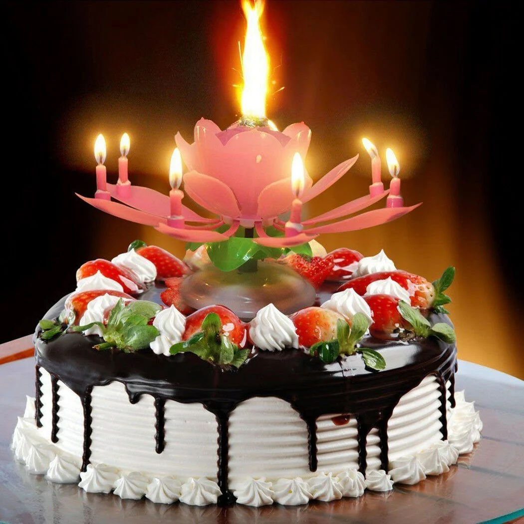 Best Musical Candle Lotus Flower Rotating Candle Cake Topper Lotus Flower Rotating Birthday Candle Blossom Decoration Party Gift