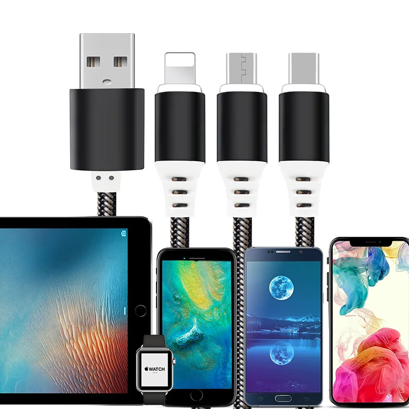 3 в 1 USB кабель для Iphone Micro usb type C 2A 135 мм провод зарядный кабель для iPhone X Xiaomi samsung S9 провод для быстрой зарядки