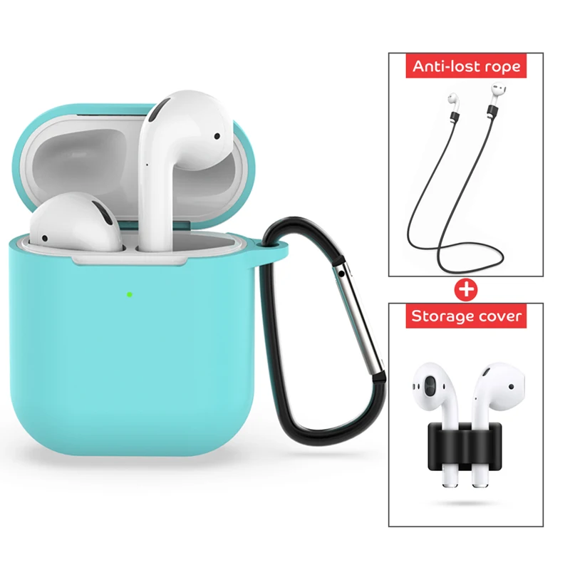 Мягкий силиконовый чехол для Airpods 2 ударопрочный наушник защитный чехол водонепроницаемый для Airpoads 2 гарнитура аксессуары с крюком - Цвет: Mint Green