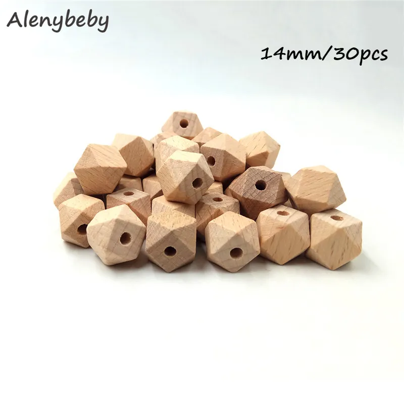 14mm 30pcs 10-20 мм прорезыватель из буковой древесины шестигранные бусины DIY детское прорезывание зубов браслет ожерелье или пустышка Клип цепь 6 размер многогранные бусины - Цвет: 14mm 30pcs