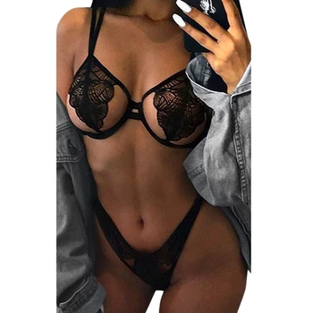 

Lingerie Women Set Summer Sexy Hollow Bra and Lace Slim Panties Sets 2020 Double Straps Sexy Bikini Micro