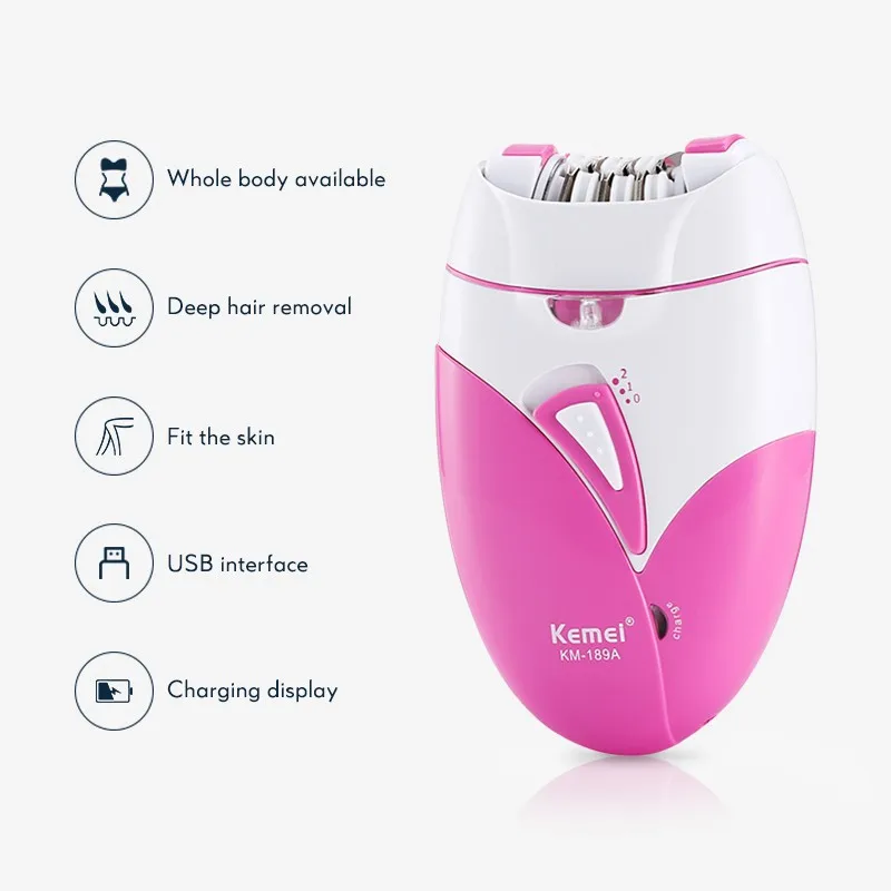 Kemei 189a Women Painless Epilator Rechargeable Body Hair Removal Machine Electric Shaving Private Part Bikini Armpit Depilation 4