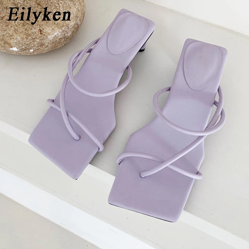Женские босоножки на необычном каблуке Eilyken элегантные летние с узкими лентами и