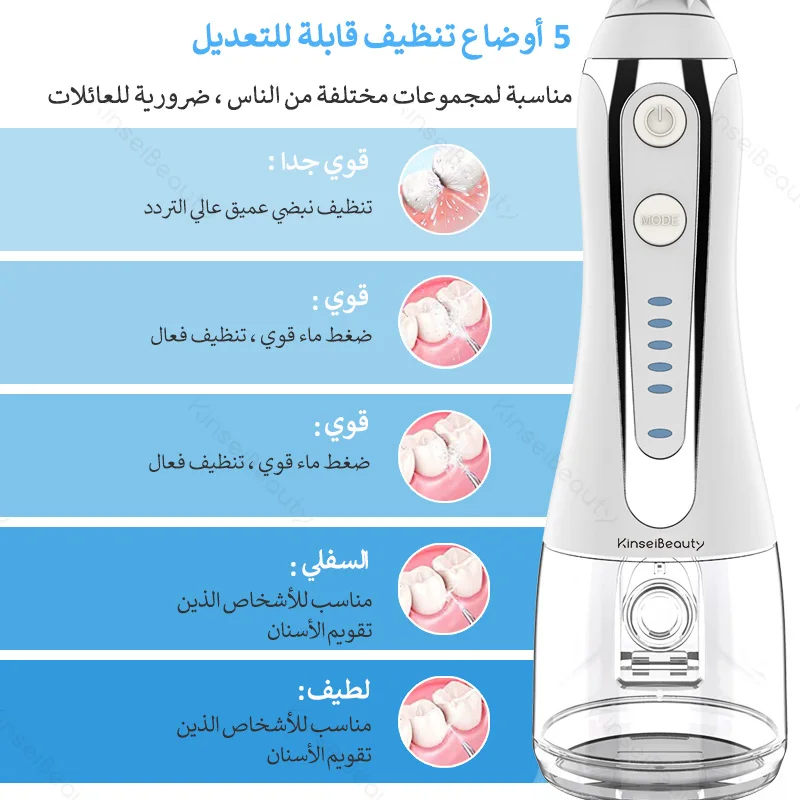 Oral Irrigator Dental Cleaner Water Flosser 5 Modes 300ml Portable USB Rechargeable With Travel Bag