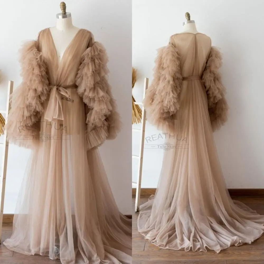 2021 Women Wraps Sexy Lady Sleepwear Women Bathrobe Sheer V Neck Long Sleeves Nightgown Floor Length Robe Prom Bridesmaid Shawel fashion fur robes women long bathrobe dresses photo shoot birthday party bridal fluffy party sleepwear custom made gown 2021