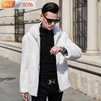 

AYUSNUE 2020 Mens Real Coat Men Winter Natural Mink Fur Jacket Hooded White Korean Jackets Coats 95005 B23305