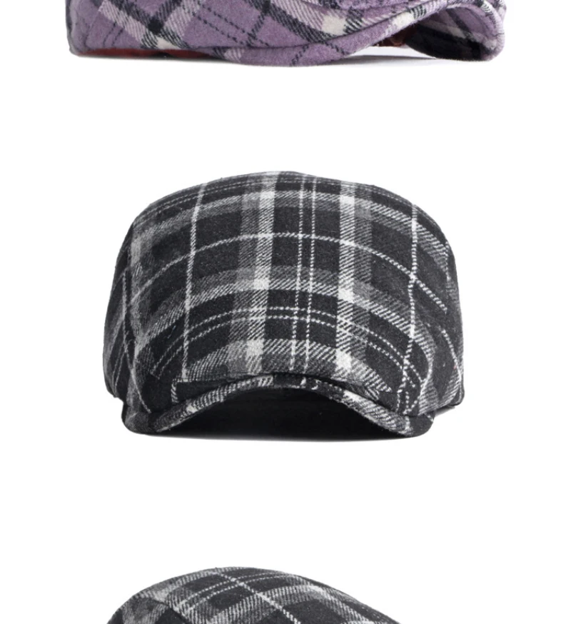HT3708 Neue Herbst Winter Kappe Hut Männer Frauen Wolle Baskenmütze Männlich Weiblich Plaid Künstler Maler Baskenmütze Hut Flache Kappe Berets – Detail 6