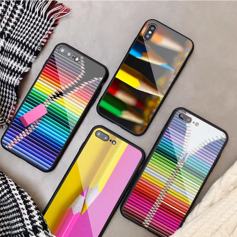 Цветной чехол-карандаш из закаленного стекла для телефона iphone 13 12 11 Pro Max 5 6 7 8 PLUS X XS
