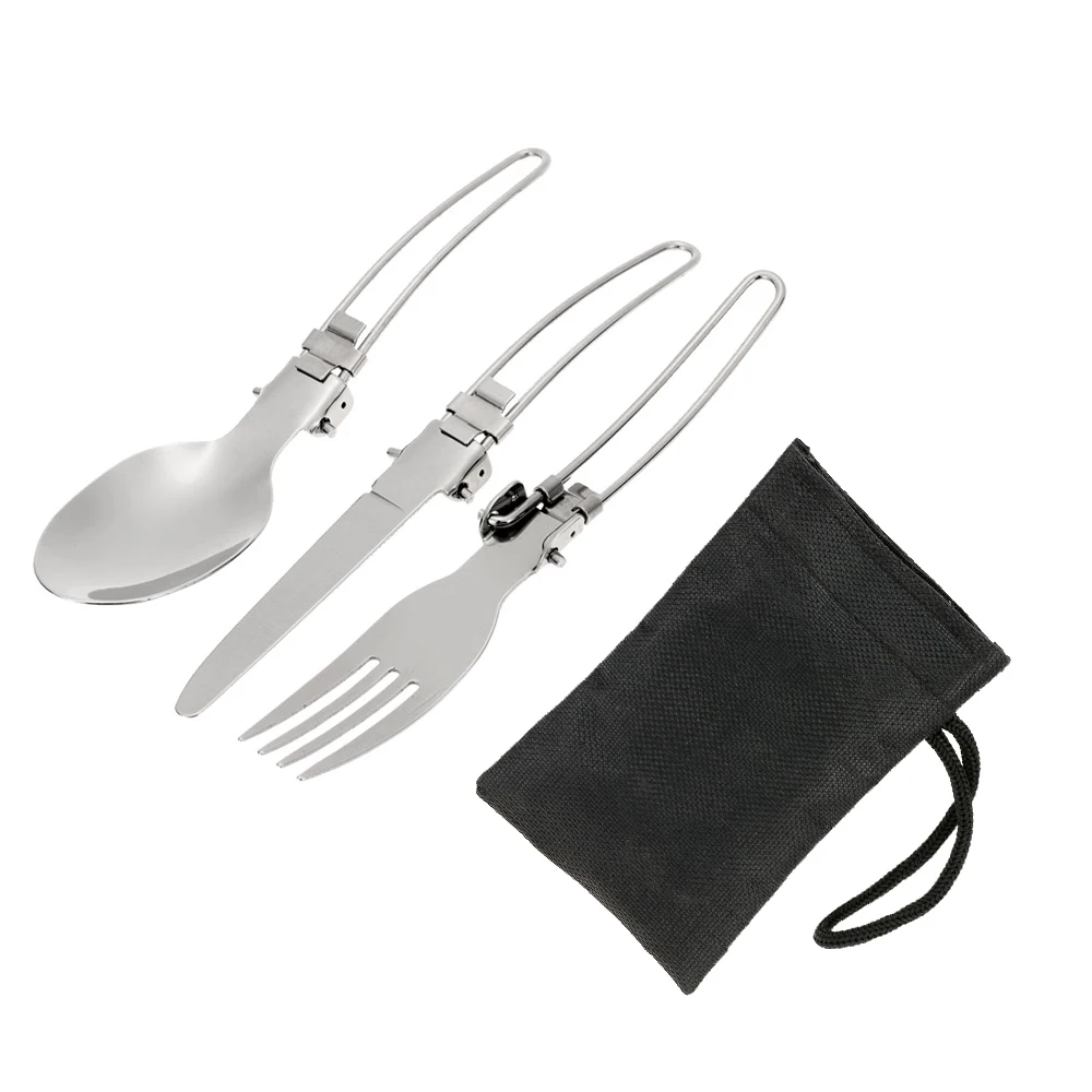 

3pcs Stainless Steel Cutlery Set Folding Spoon Fork Cutter Dinnerware for Outdoor Camping Picnic Home Kitchen