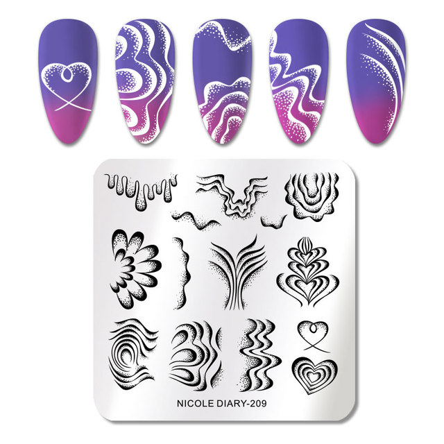 DIARY Leaves Nail Stamping Plates Abstract Flower Line Dot Point Image Stamp Templates Printing Stencil Tools